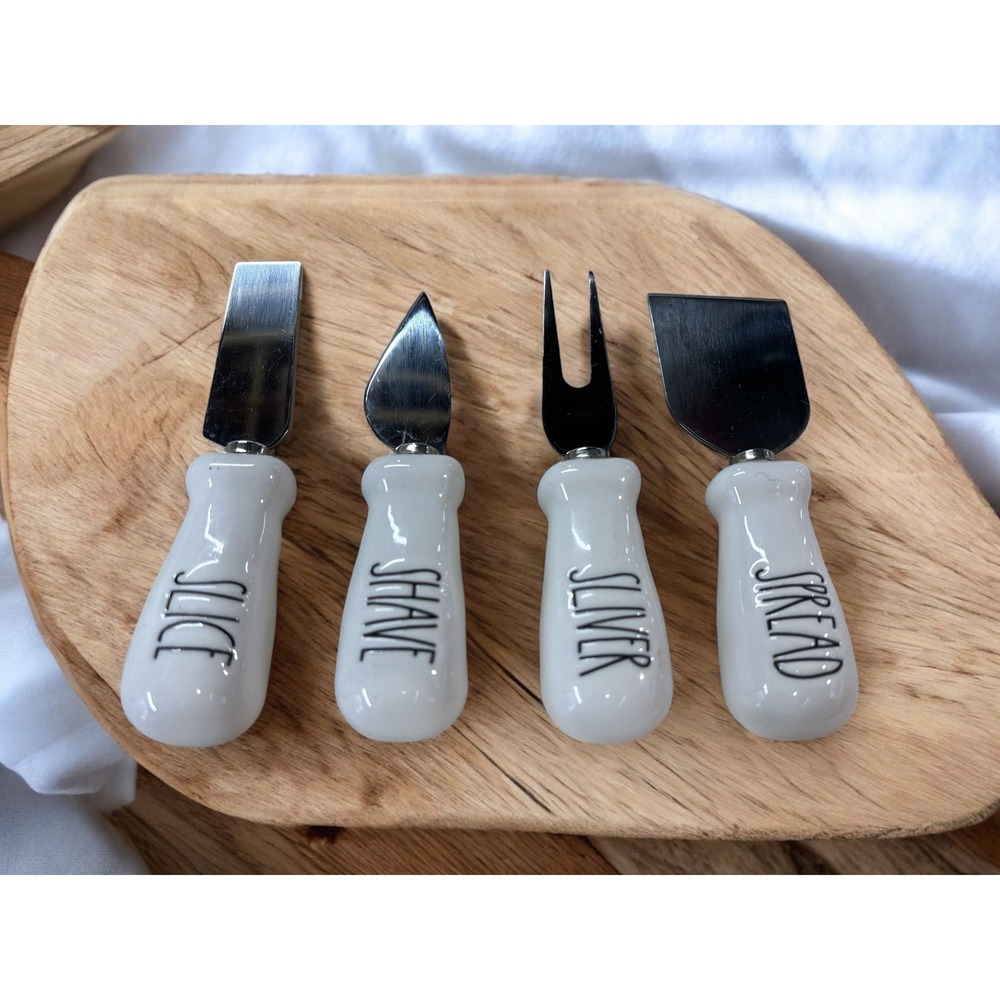 Set of 4 Cheese Knives Spreaders Slice Shave Sliver Serve White Handle